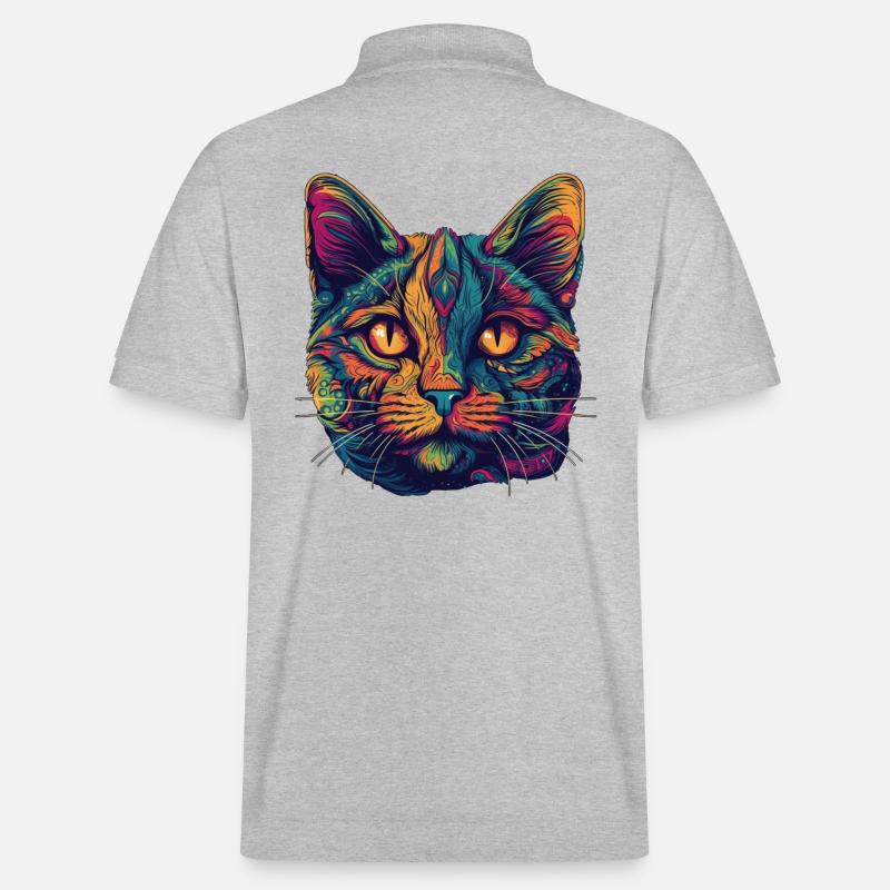 Psychedelisches Katzengesicht mit bunten Mustern - Stanley/Stella Unisex Bio-Poloshirt PREPSTER - Grau meliert