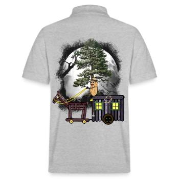 Halloween Voyage Cacahuète Calèche Forêt Nature - Polo PREPSTER bio Stanley/Stella Unisexe - gris chiné - Dos - Andy (188cm)