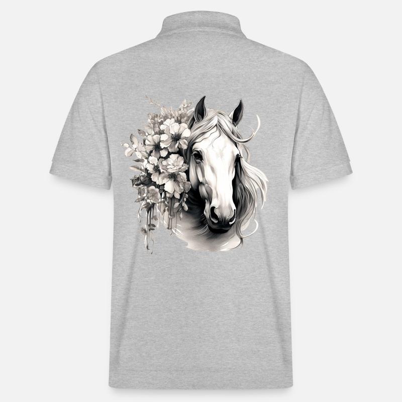Pferd mit Blumen - Stanley/Stella Unisex Bio-Poloshirt PREPSTER - Grau meliert