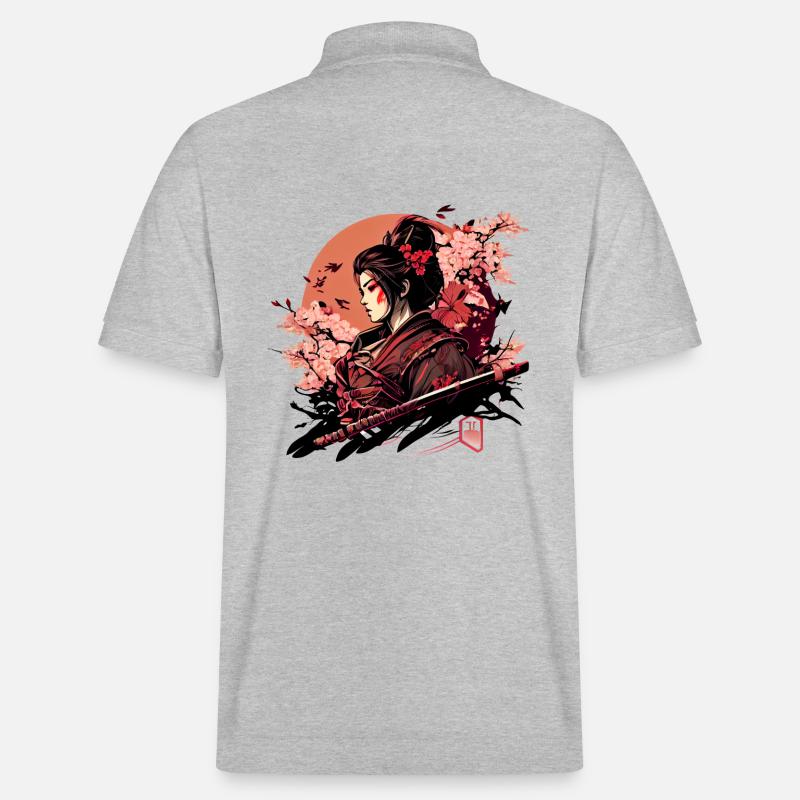 Wunderschöne Kriegerin mit Kirschblüten Sakura - Stanley/Stella Unisex Bio-Poloshirt PREPSTER - Grau meliert