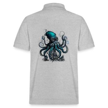 Pieuvre géante steampunk au-dessus d’un petit village - Polo PREPSTER bio Stanley/Stella Unisexe - gris chiné - Dos - Andy (188cm)