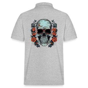 Cooler Hipster Totenkopf mit Brille und Rosen - Stanley/Stella Unisex Bio-Poloshirt PREPSTER - Grau meliert - Hinten - Andy (188cm)