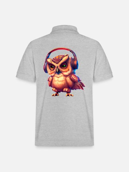 Eule mit Kopfhörer - Stanley/Stella Unisex Bio-Poloshirt PREPSTER - Grau meliert
