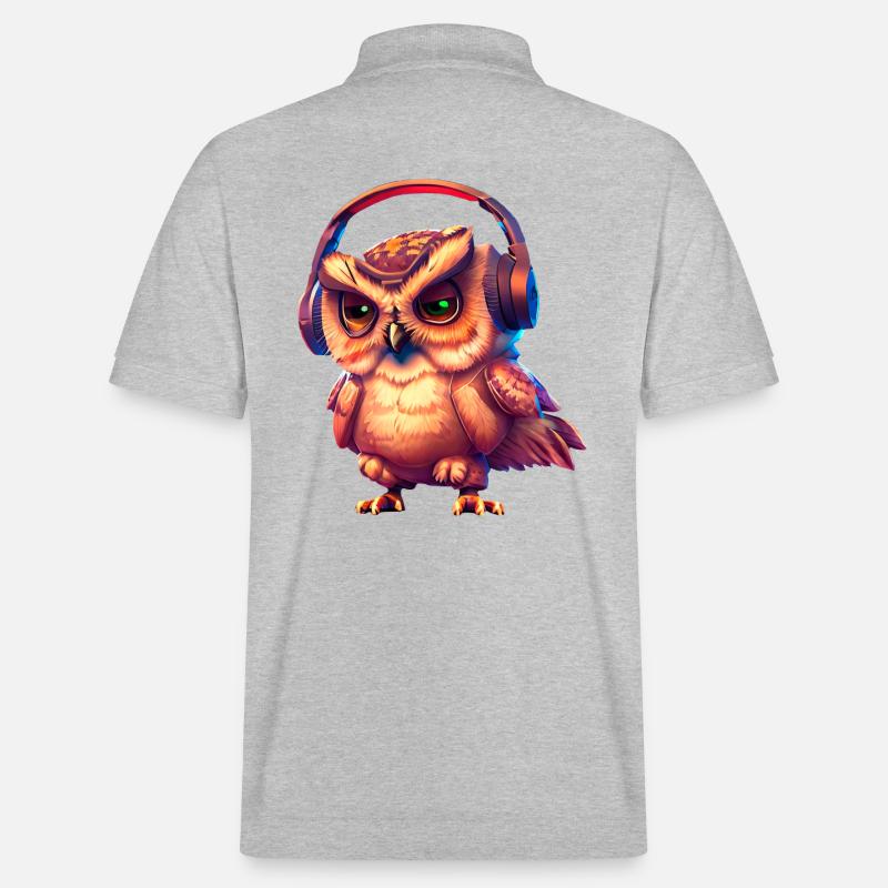 Eule mit Kopfhörer - Stanley/Stella Unisex Bio-Poloshirt PREPSTER - Grau meliert