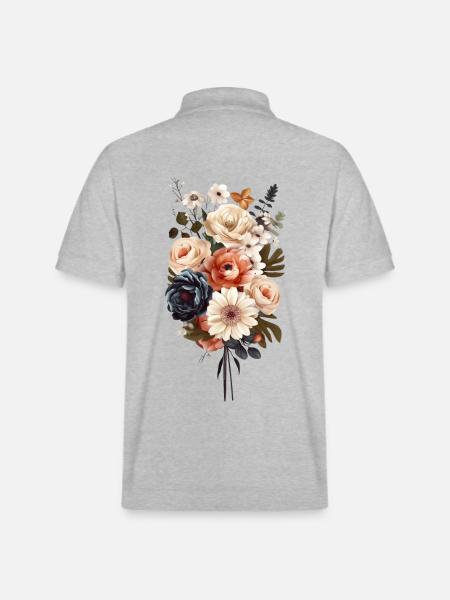 Beautiful boho flower herbarium pastel - Stanley/Stella Unisex Organic Polo Shirt PREPSTER - heather grey