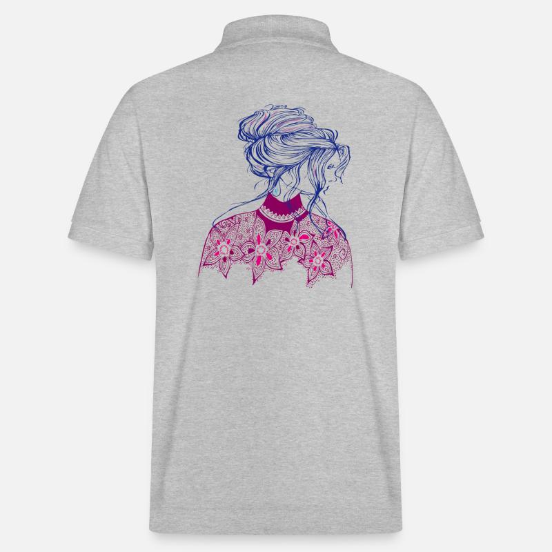 Mädchen Illustration - Stanley/Stella Unisex Bio-Poloshirt PREPSTER - Grau meliert