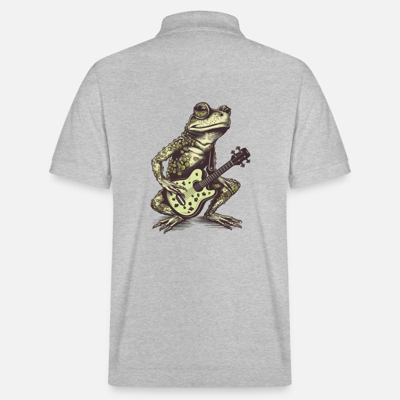 Grenouille verte cool avec guitare - Polo PREPSTER bio Stanley/Stella Unisexe - gris chiné