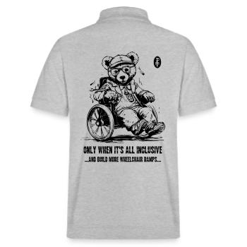 Der Alles-Inklusive Rollstuhl-Bär - Stanley/Stella Unisex Bio-Poloshirt PREPSTER - Grau meliert - Hinten - Andy (188cm)