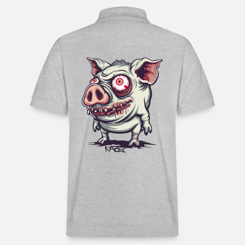 Cochon zombie mignon et bizarre - Polo PREPSTER bio Stanley/Stella Unisexe - gris chiné