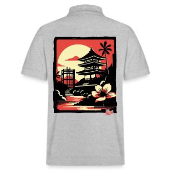Nature of Japan and a Japanese Pagoda Temple - Stanley/Stella Unisex Organic Polo Shirt PREPSTER - heather grey - Back - Andy (188cm)