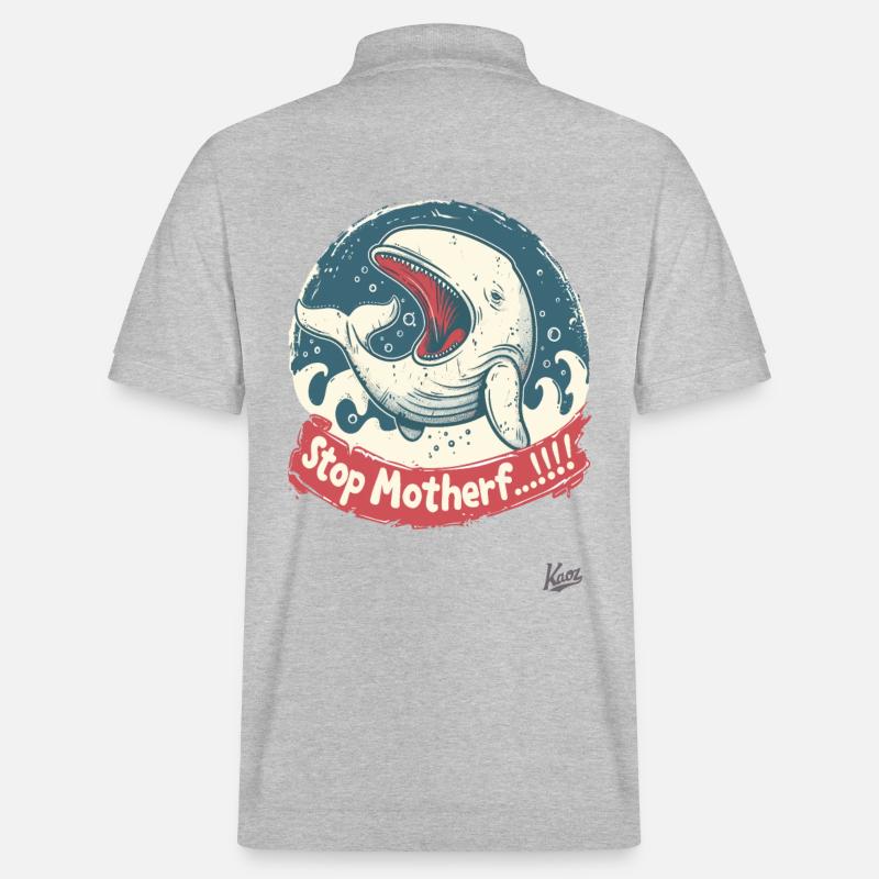 Bedrohte Art: Walfisch, STOP MUTTERF... - Stanley/Stella Unisex Bio-Poloshirt PREPSTER - Grau meliert