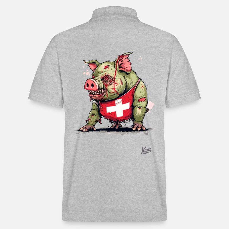 Drapeau suisse : Cochon zombie - Polo PREPSTER bio Stanley/Stella Unisexe - gris chiné