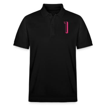 Zahl eins - Nummer 1 pink Mädchen Trikotnummer - Stanley/Stella Unisex Bio-Poloshirt PREPSTER - Schwarz - Vorne - Roxy (174cm) & Andy (188cm)