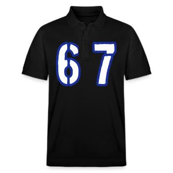 67 Number Symbol - Stanley/Stella Unisex Organic Polo Shirt PREPSTER - black - Front - Roxy (174cm) & Andy (188cm)