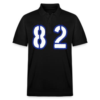 82 Zahl Symbol - Stanley/Stella Unisex Bio-Poloshirt PREPSTER - Schwarz - Vorne - Roxy (174cm) & Andy (188cm)