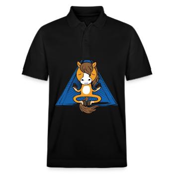 Meditation Horse (Pferd) - Stanley/Stella Unisex Bio-Poloshirt PREPSTER - Schwarz - Vorne - Roxy (174cm) & Andy (188cm)