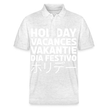 Holiday, Vacances, Vakantie, Dia festivo. ホリデー. - Stanley/Stella Unisex Organic Polo Shirt PREPSTER - heather white - Front - Roxy (174cm) & Andy (188cm)