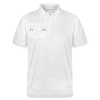 Frohe Docker Weihnachtshunde Hässliche Weihnachtshunde - Stanley/Stella Unisex Bio-Poloshirt PREPSTER - Weiß meliert - Vorne - Roxy (174cm) & Andy (188cm)