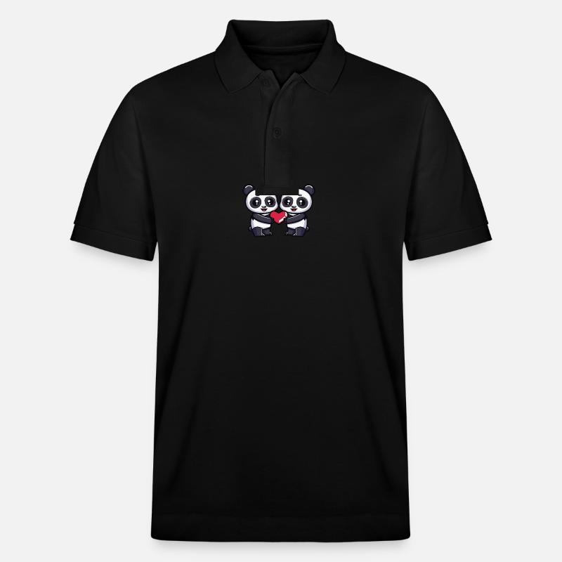 Panda Paar Herz - Stanley/Stella Unisex Bio-Poloshirt PREPSTER - Schwarz
