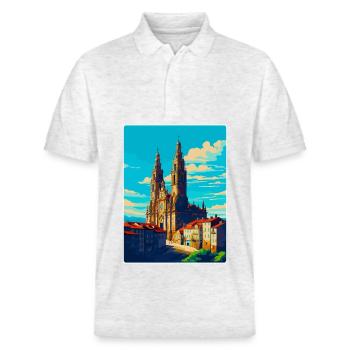 Santiago De Compostela Spanien Vintage Reiseposter - Stanley/Stella Unisex Bio-Poloshirt PREPSTER - Weiß meliert - Vorne - Roxy (174cm) & Andy (188cm)