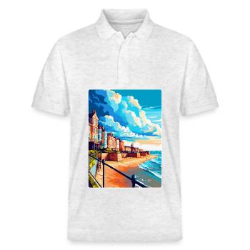 Cromer England Uk Vintage Reiseposter Souvenir - Stanley/Stella Unisex Bio-Poloshirt PREPSTER - Weiß meliert - Vorne - Roxy (174cm) & Andy (188cm)
