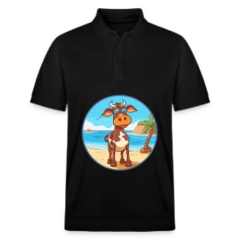 Vache aquarelle dessin animé kawaii clipart animal - Polo PREPSTER bio Stanley/Stella Unisexe - noir - Devant - Roxy (174cm) & Andy (188cm)