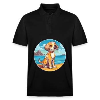 Akbash Dog Breed Cartoon Kawaii Clipart Watercolor - Stanley/Stella Unisex Organic Polo Shirt PREPSTER - black - Front - Roxy (174cm) & Andy (188cm)