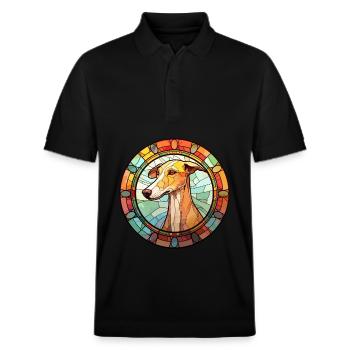 Old Croatian Sighthound Dog Breed Stained Glass Co - Stanley/Stella Unisex Organic Polo Shirt PREPSTER - black - Front - Roxy (174cm) & Andy (188cm)