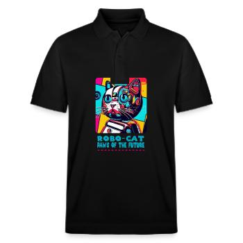 Der futuristische Katzenprint von Robot Cat - Stanley/Stella Unisex Bio-Poloshirt PREPSTER - Schwarz - Vorne - Roxy (174cm) & Andy (188cm)
