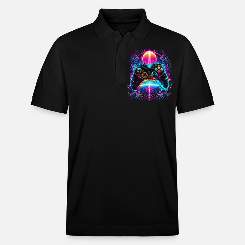 Vibrant Cyberpunk Retro Gaming Controller - Stanley/Stella Unisex Organic Polo Shirt PREPSTER - black