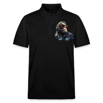 Gamer Chimp with headset - Stanley/Stella Unisex Organic Polo Shirt PREPSTER - black - Front - Roxy (174cm) & Andy (188cm)