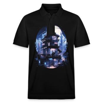 Cyberpunk Manga Kyoto Glitch - Polo PREPSTER bio Stanley/Stella Unisexe - noir - Devant - Roxy (174cm) & Andy (188cm)