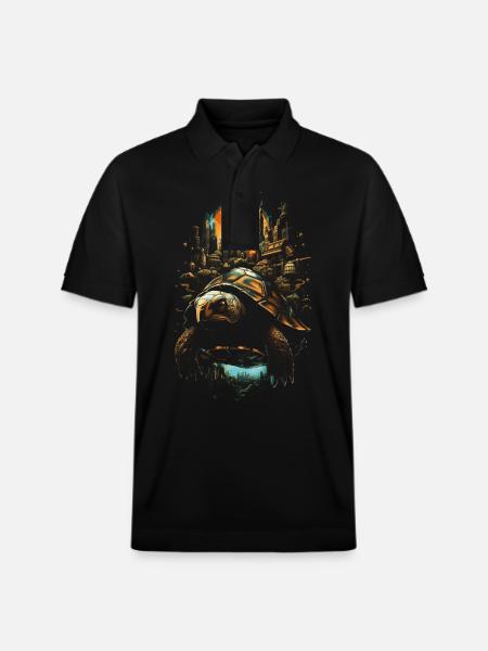 Steampunk Fantasy City Turtle - Stanley/Stella Unisex Organic Polo Shirt PREPSTER - black