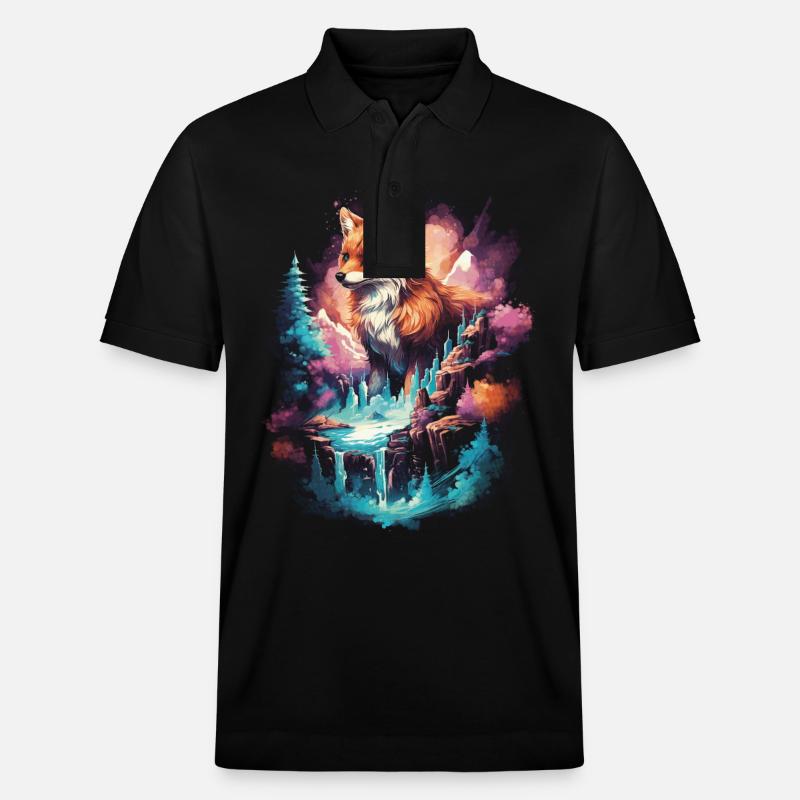 Fox Foxes Fantasy Illustration - Polo PREPSTER bio Stanley/Stella Unisexe - noir