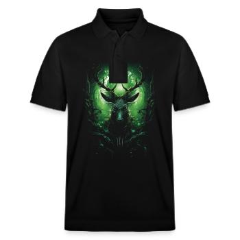 Fantasy Deer Castle Magic Elven Wilderness Fable - Stanley/Stella Unisex Organic Polo Shirt PREPSTER - black - Front - Roxy (174cm) & Andy (188cm)
