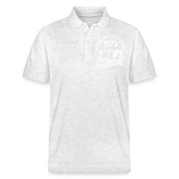 Oktober 1973 Original:51 Jahre altes Geburtstagsgeschenk - Stanley/Stella Unisex Bio-Poloshirt PREPSTER - Weiß meliert - Vorne - Roxy (174cm) & Andy (188cm)