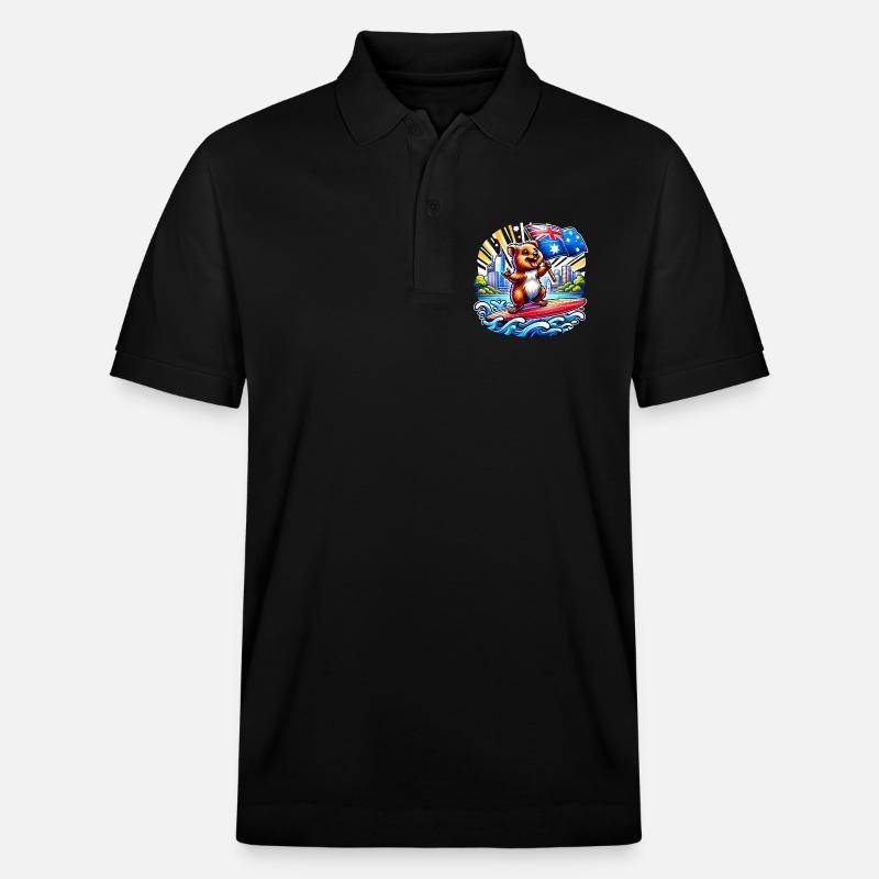 Quokka Australien Surfing Design - Stanley/Stella Unisex Bio-Poloshirt PREPSTER - Schwarz