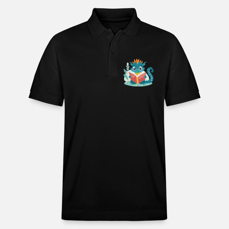 Kleiner Drache mit Buch - Stanley/Stella Unisex Bio-Poloshirt PREPSTER - Schwarz