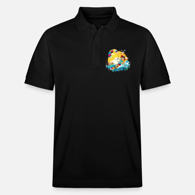 Bunte Illustration eines Kitesurfers - Stanley/Stella Unisex Bio-Poloshirt PREPSTER - Schwarz