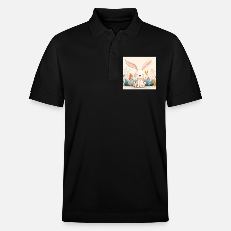 Lapin mignon avec végétation pastel - Polo PREPSTER bio Stanley/Stella Unisexe - noir
