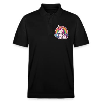 Einhorn FUCK AFD Unicorn Regenbogen Sticker  - Stanley/Stella Unisex Bio-Poloshirt PREPSTER - Schwarz - Vorne - Roxy (174cm) & Andy (188cm)