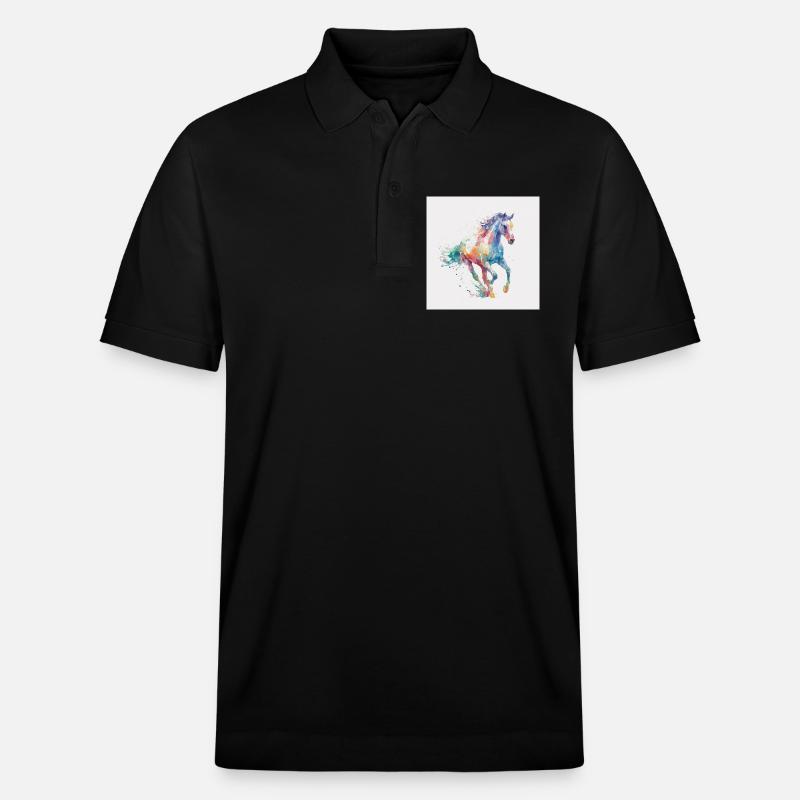Explosion aquarelle du cheval arc-en-ciel - Polo PREPSTER bio Stanley/Stella Unisexe - noir
