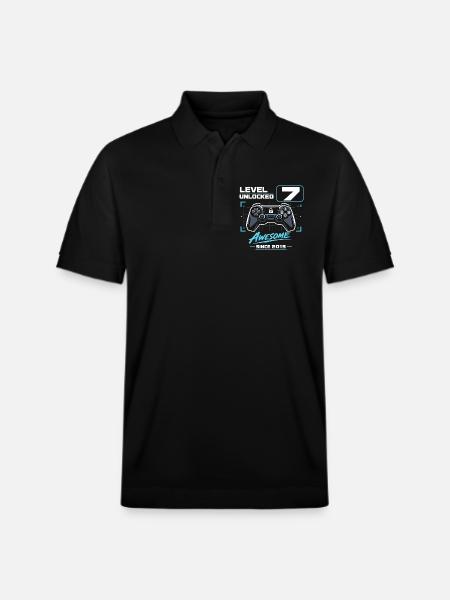 Level 7 Unlocked Gaming Gift Boys - Stanley/Stella Unisex Organic Polo Shirt PREPSTER - black