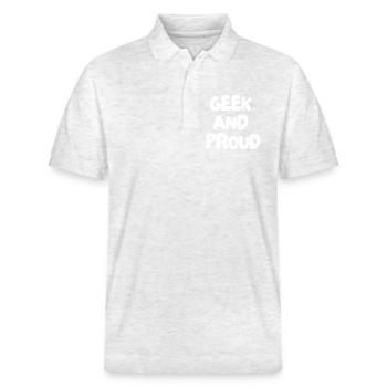 3. Geek et fier - Polo PREPSTER bio Stanley/Stella Unisexe - blanc chiné - Devant - Roxy (174cm) & Andy (188cm)