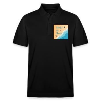 Plage pastel et vagues azur - Polo PREPSTER bio Stanley/Stella Unisexe - noir - Devant - Roxy (174cm) & Andy (188cm)