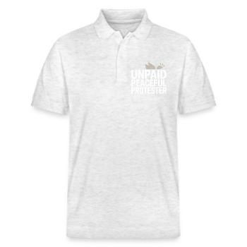 Unpaid Peaceful Protester Activist Saying Demo - Stanley/Stella Unisex Organic Polo Shirt PREPSTER - heather white - Front - Roxy (174cm) & Andy (188cm)
