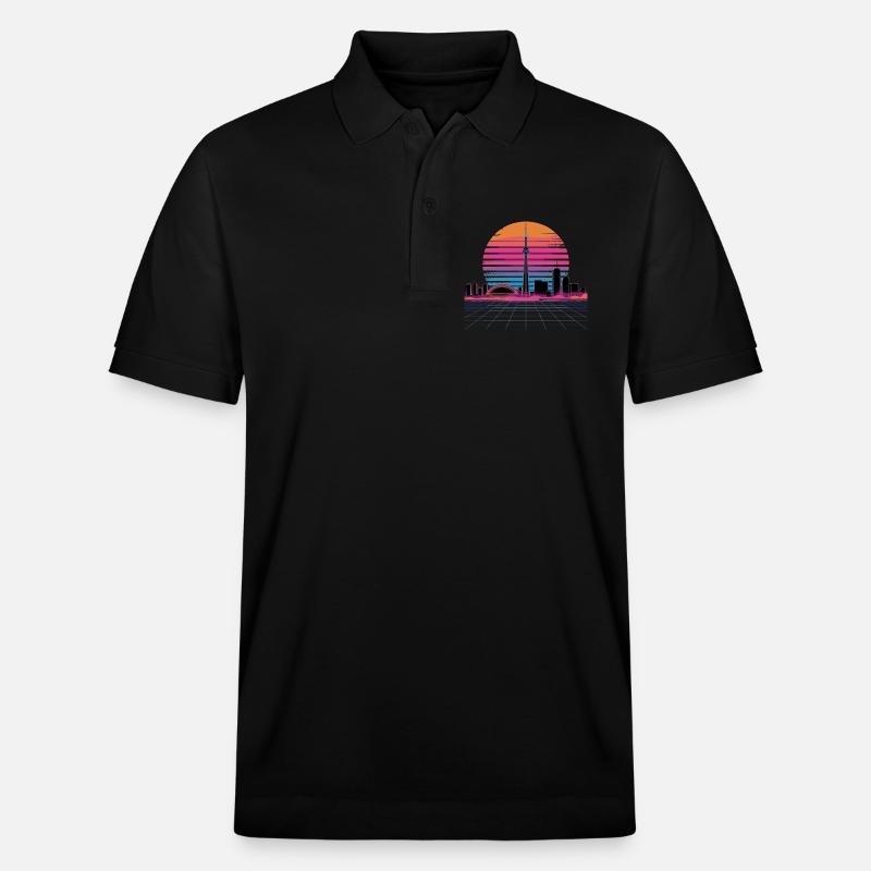 Coucher de soleil rétro Néon Skyline - Polo PREPSTER bio Stanley/Stella Unisexe - noir