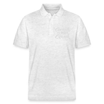 Greed Is Not Good Anti-Capitalism Statement Protest - Stanley/Stella Unisex Organic Polo Shirt PREPSTER - heather white - Front - Roxy (174cm) & Andy (188cm)