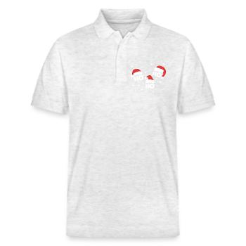 HO HO HO mit Weihnachtsmützen Weihnachtsmann - Stanley/Stella Unisex Bio-Poloshirt PREPSTER - Weiß meliert - Vorne - Roxy (174cm) & Andy (188cm)