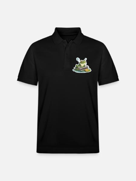 Frosch-Lese-Teich-Bibliothekar-Humor-Lesung - Stanley/Stella Unisex Bio-Poloshirt PREPSTER - Schwarz